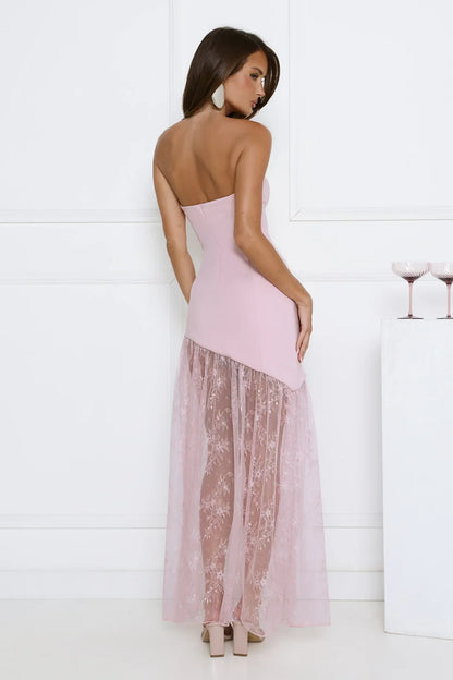 Fit For The Front Row Strapless Maxi Dress Pink