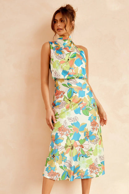 In Gratitude Midi Dress - Aqua Multi