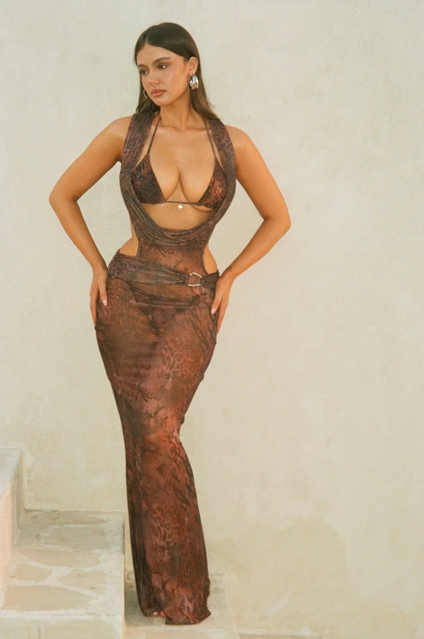 Alisa Maxi Dress Mauve Leopard