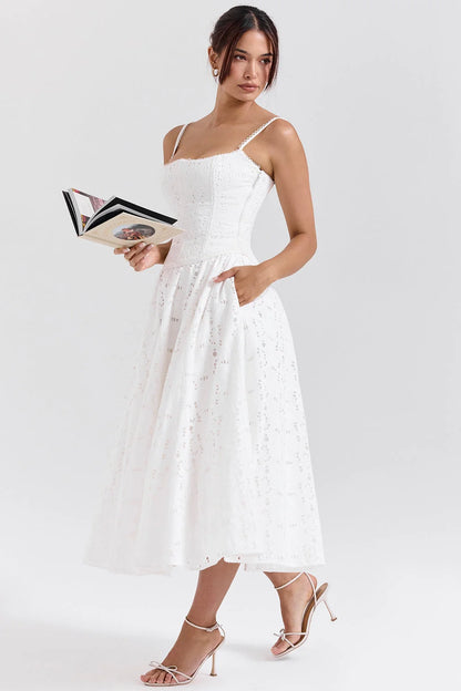 White Broderie Anglais Midi Skirt