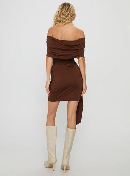 Island Girl Tie Skirt Mini Dress Brown