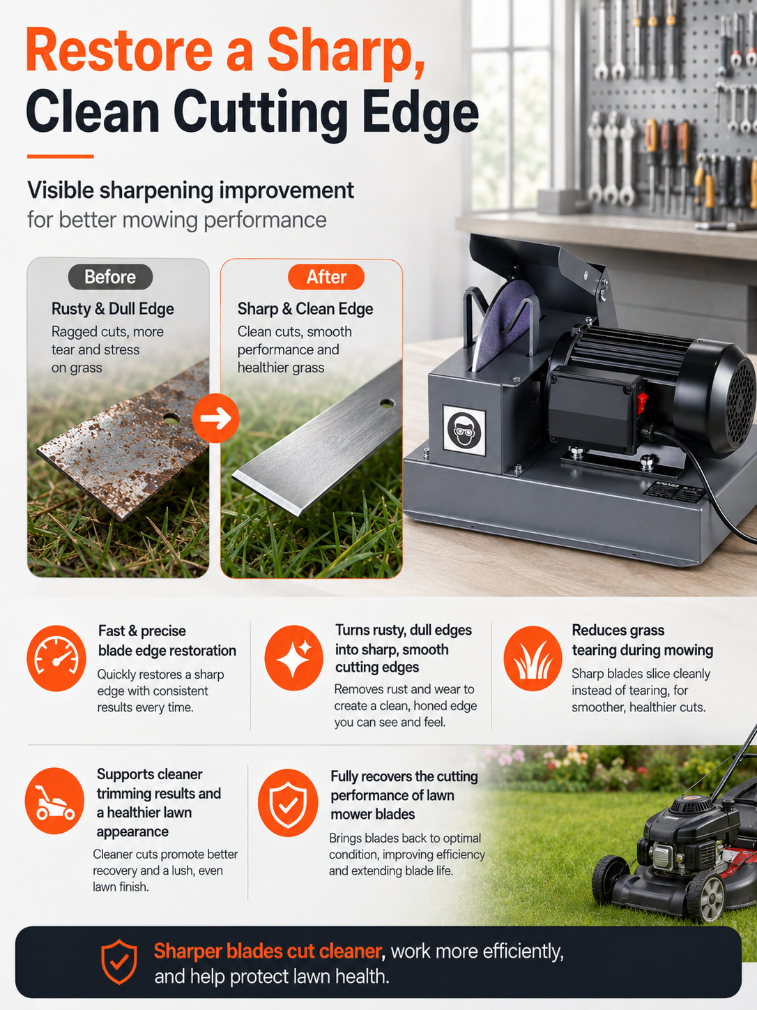 Before and after mower blade sharpening