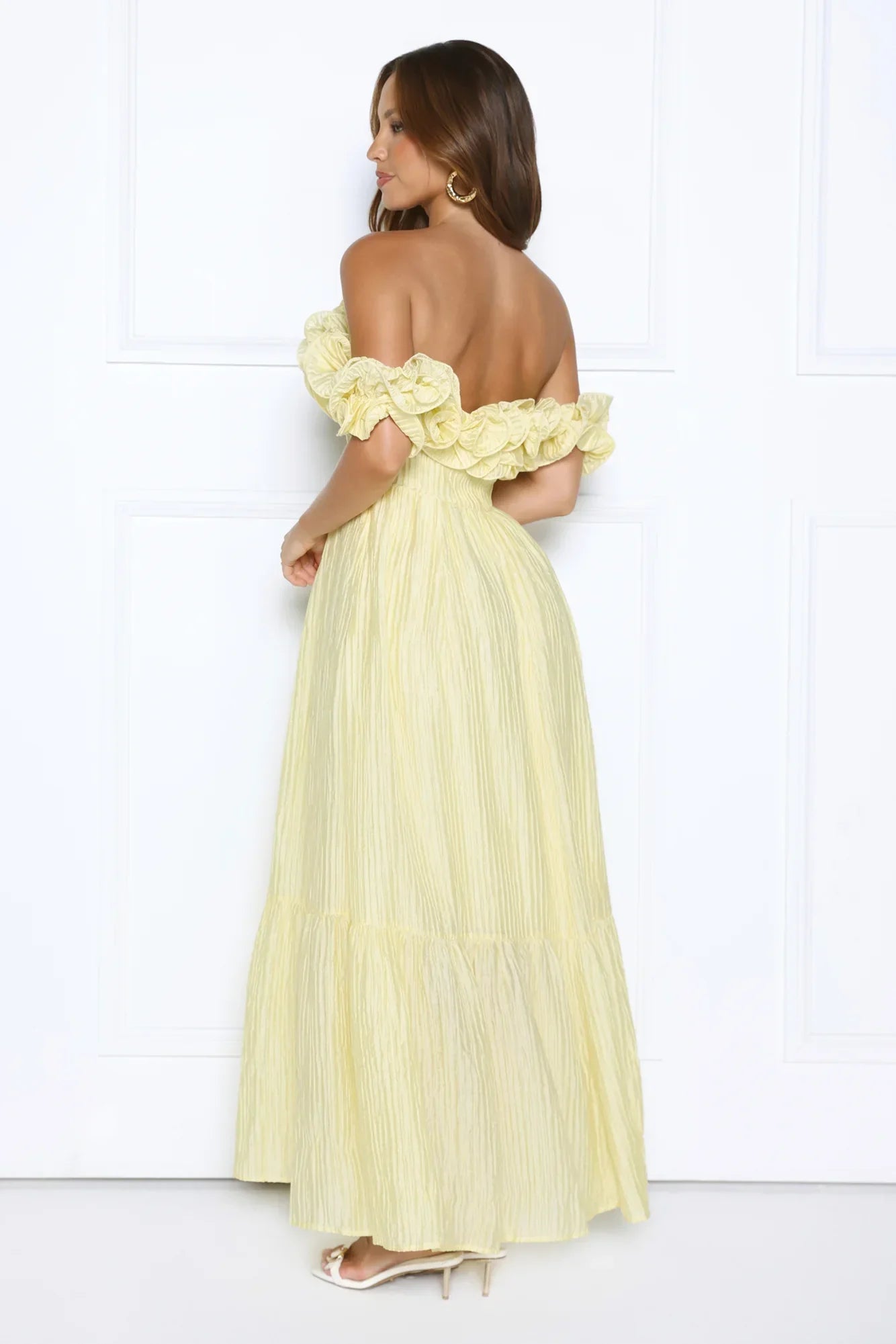 Magnetic Energy Off Shoulder Maxi Dress Yellow