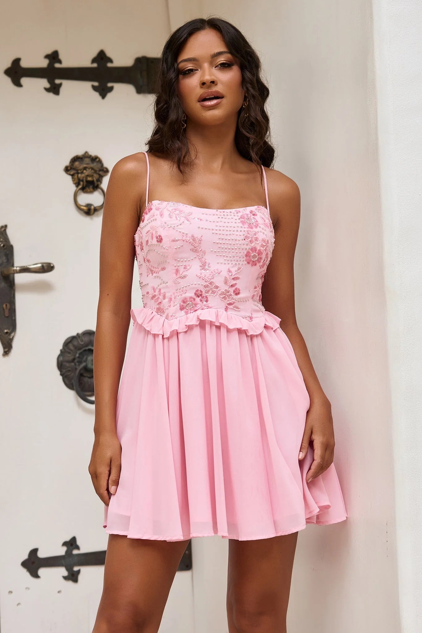 Daylights Whisper Beaded Mini Dress - Pink
