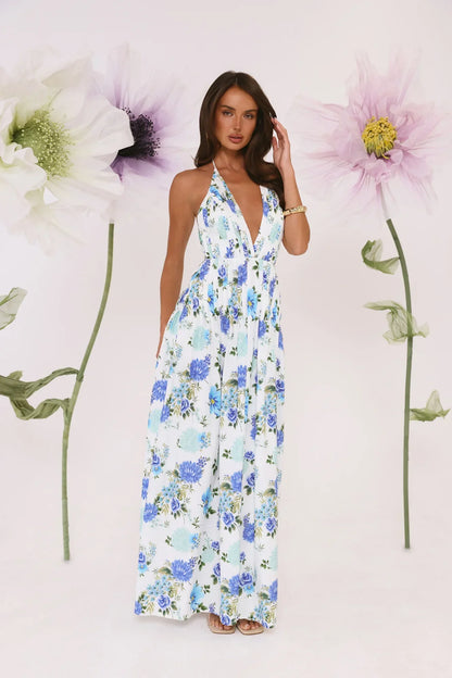 Garden Of Light Halter Maxi Dress Blue