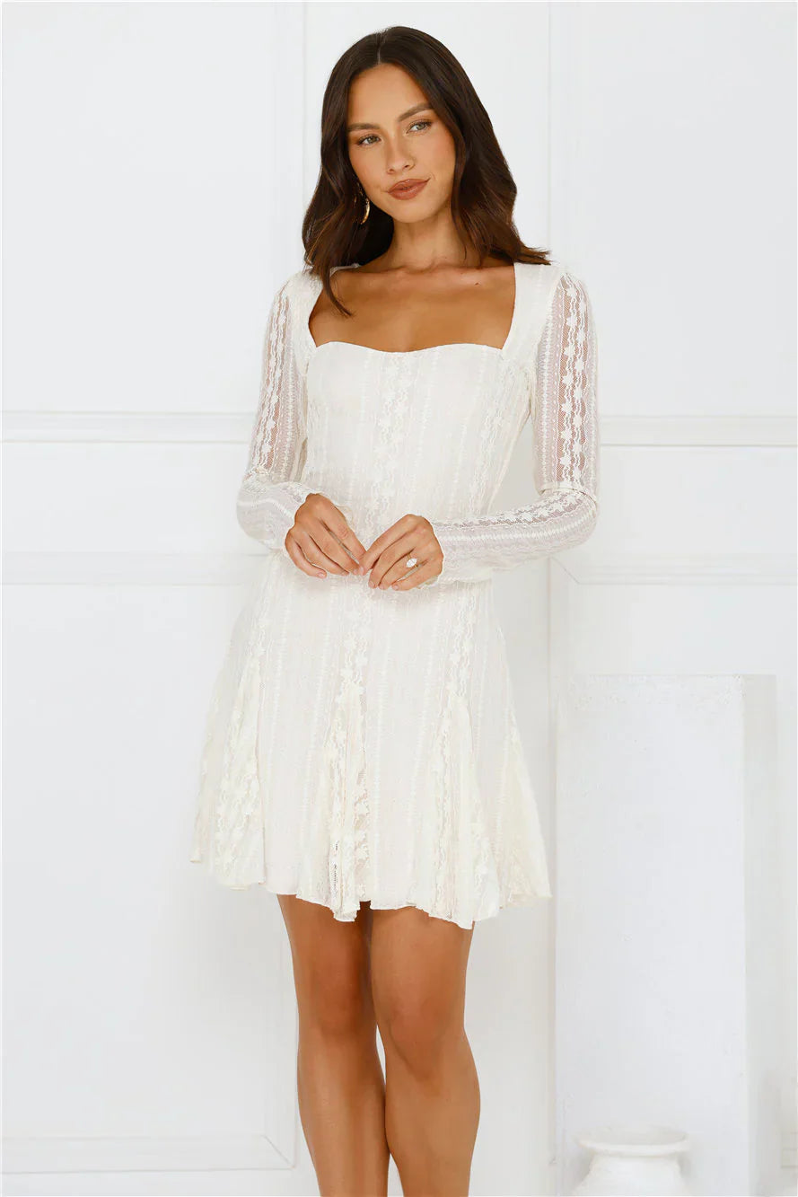Full Time It Girl Long Sleeve Mini Dress Beige