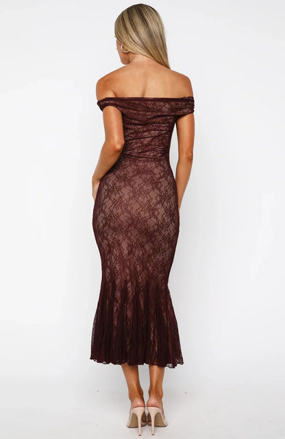 Defied The Odds Off Shoulder Lace Maxi Dress Wine