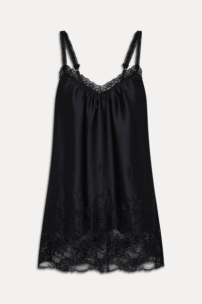 First Crush Satin Babydoll Dress - Black