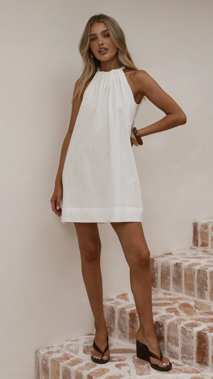 Demy Halter Mini Dress - White