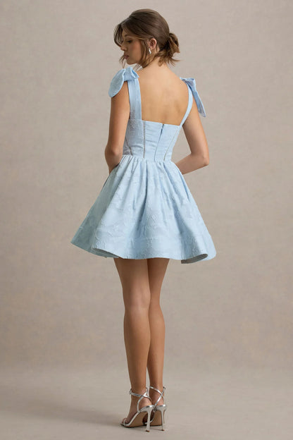 Bethani | Light Blue Skater Mini Dress With Bow Straps