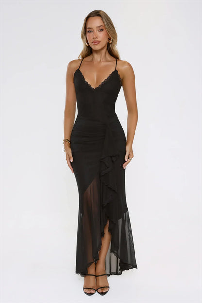 Whispered Dreams Mesh Maxi Dress Black