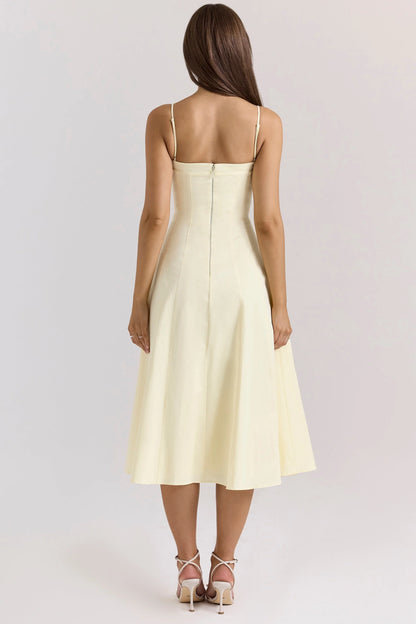 lemon stretch cotton a-line midi sundress