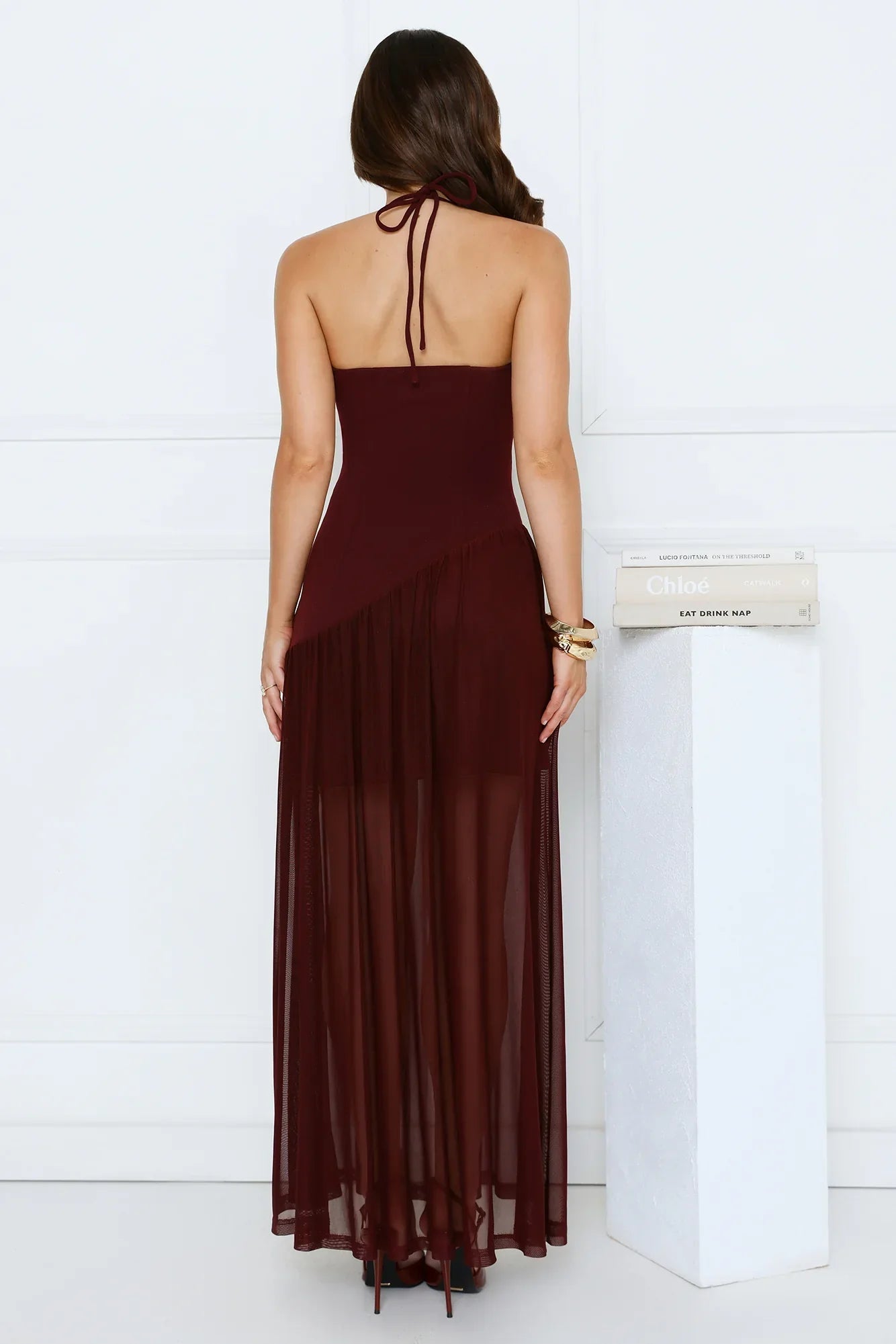 Champagne Evenings Halter Maxi Dress Burgundy