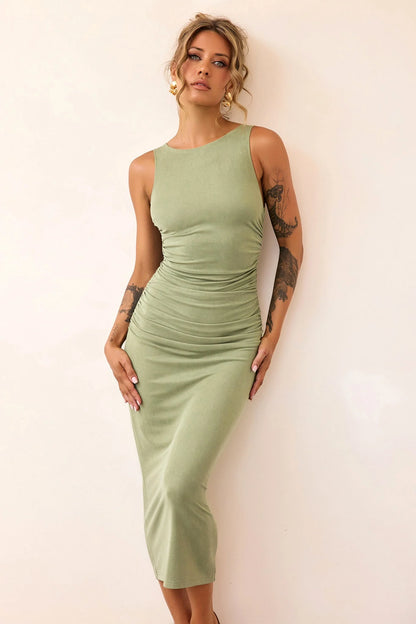Vintage Classic Midi Dress - Olive