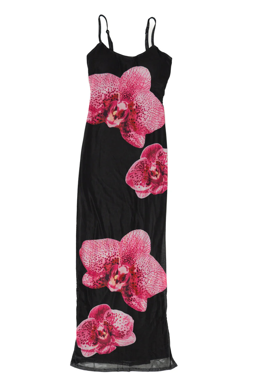 Large Flower Print Mesh Maxi Dress