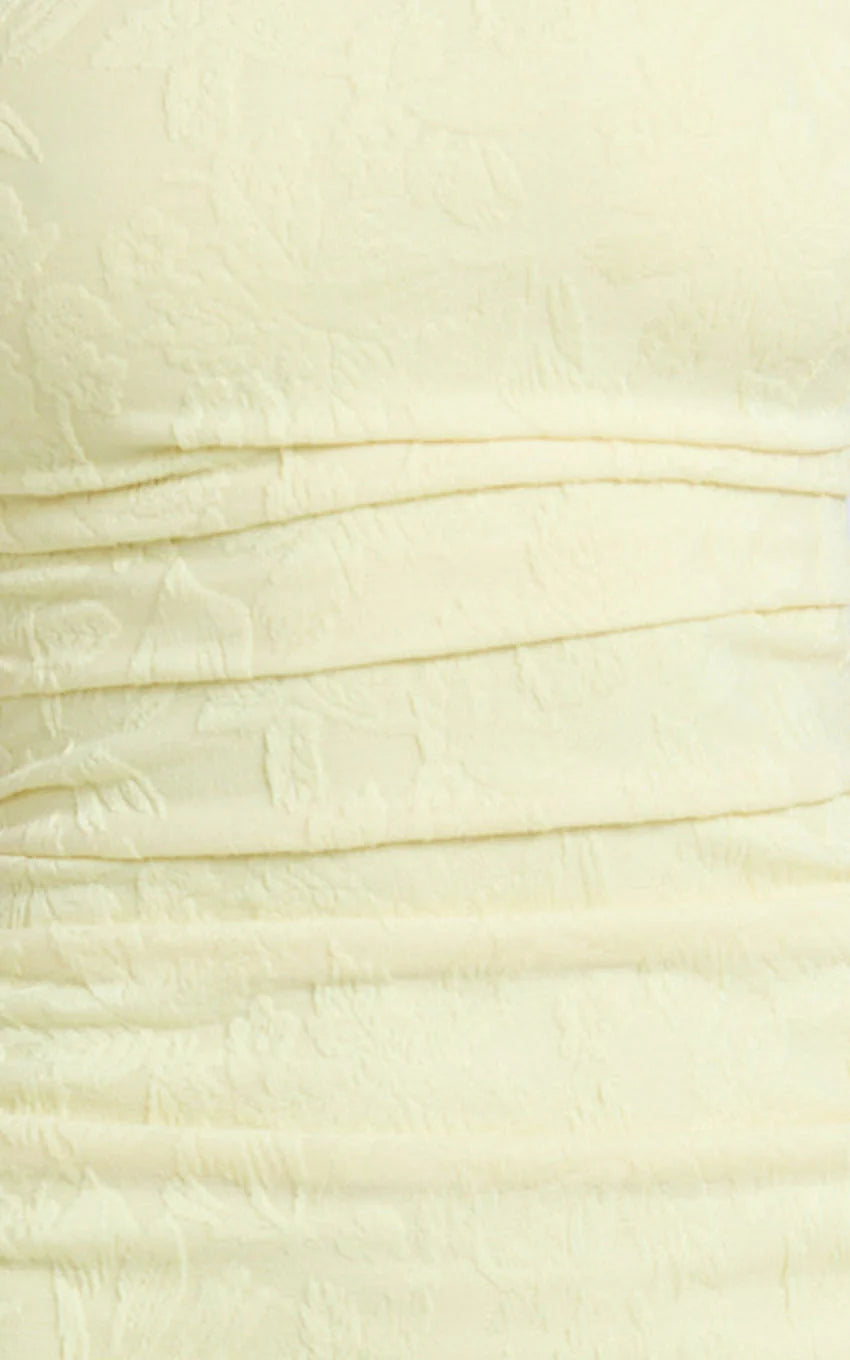 Kayrene Midi Dress - Strapless Bodycon Dress in Butter Yellow