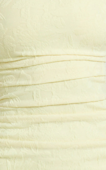 Kayrene Midi Dress - Strapless Bodycon Dress in Butter Yellow
