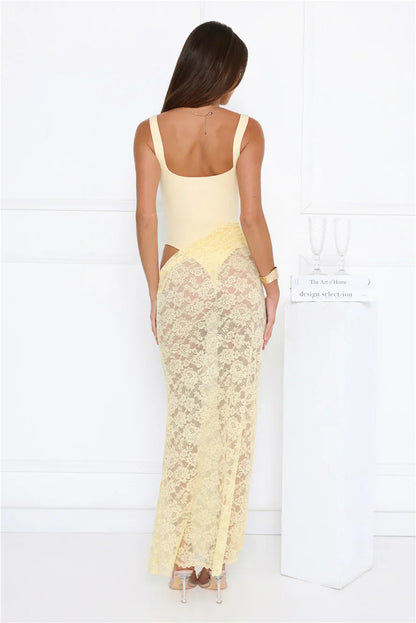 Effortlessly Lace Maxi Dress Yellow