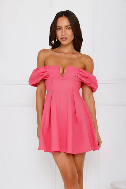 Darling Daze Off Shoulder Mini Dress Pink