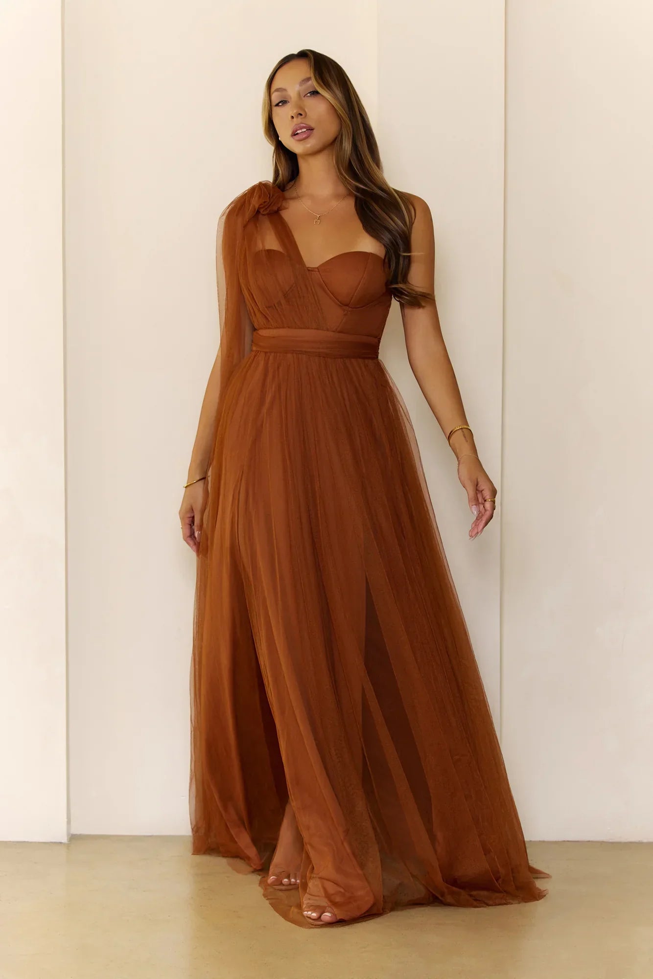 Perfect Poise Mesh Maxi Dress Rust