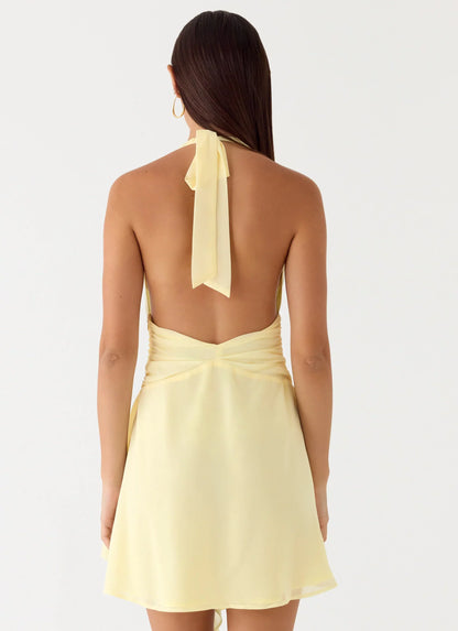 Guide You Halter Neck Mini Dress - Yellow