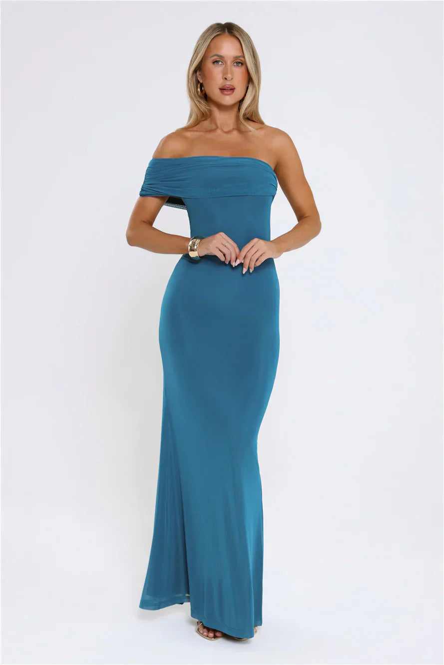 Contemporary Glow Off Shoulder Maxi Dress Teal