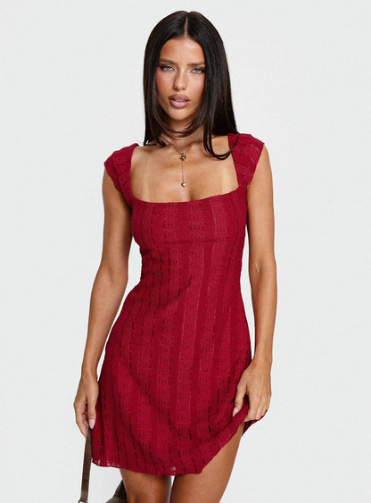 Kirrisen Textured Mini Dress Red