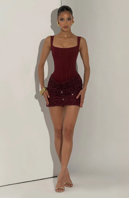 Yeona Mini Dress - Burgundy