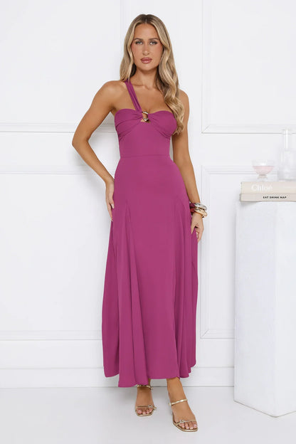 Glossed Edge One Shoulder Maxi Dress Plum
