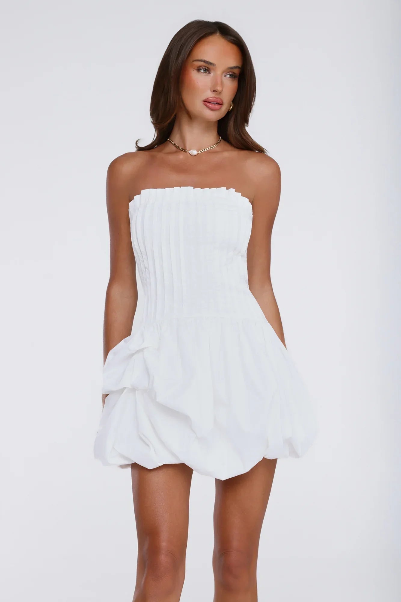 Untamed Paradise Strapless Bubble Mini Dress White