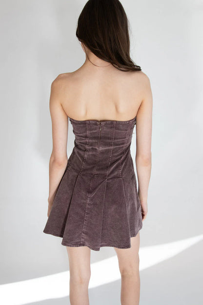 Corduroy Pleated Strapless Mini Dress