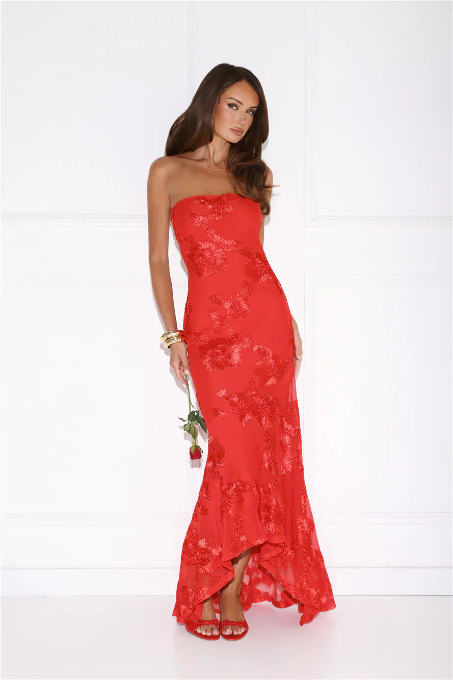 Babe Energy Strapless Maxi Dress Red