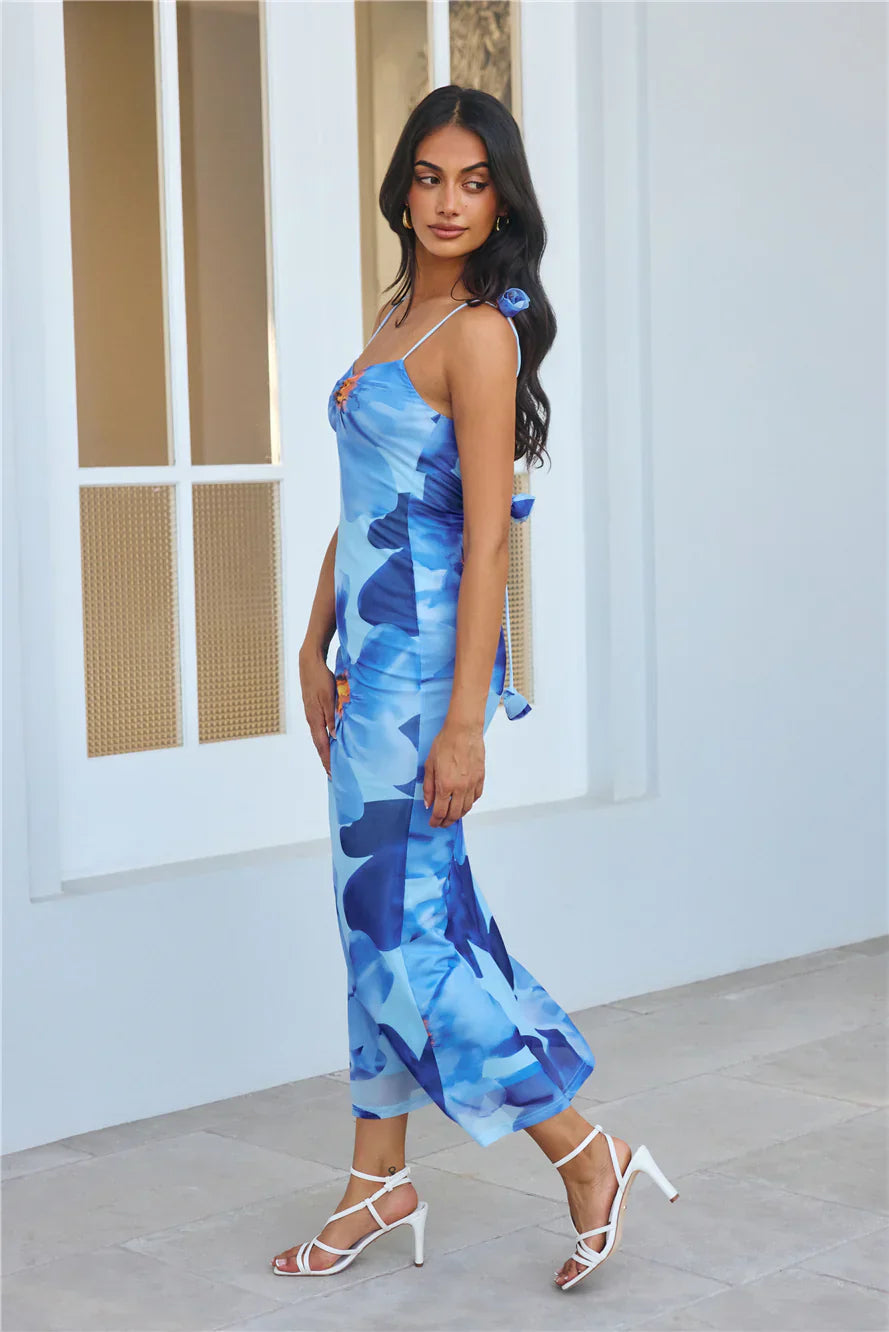 Girl Vibes Mesh Maxi Dress Blue