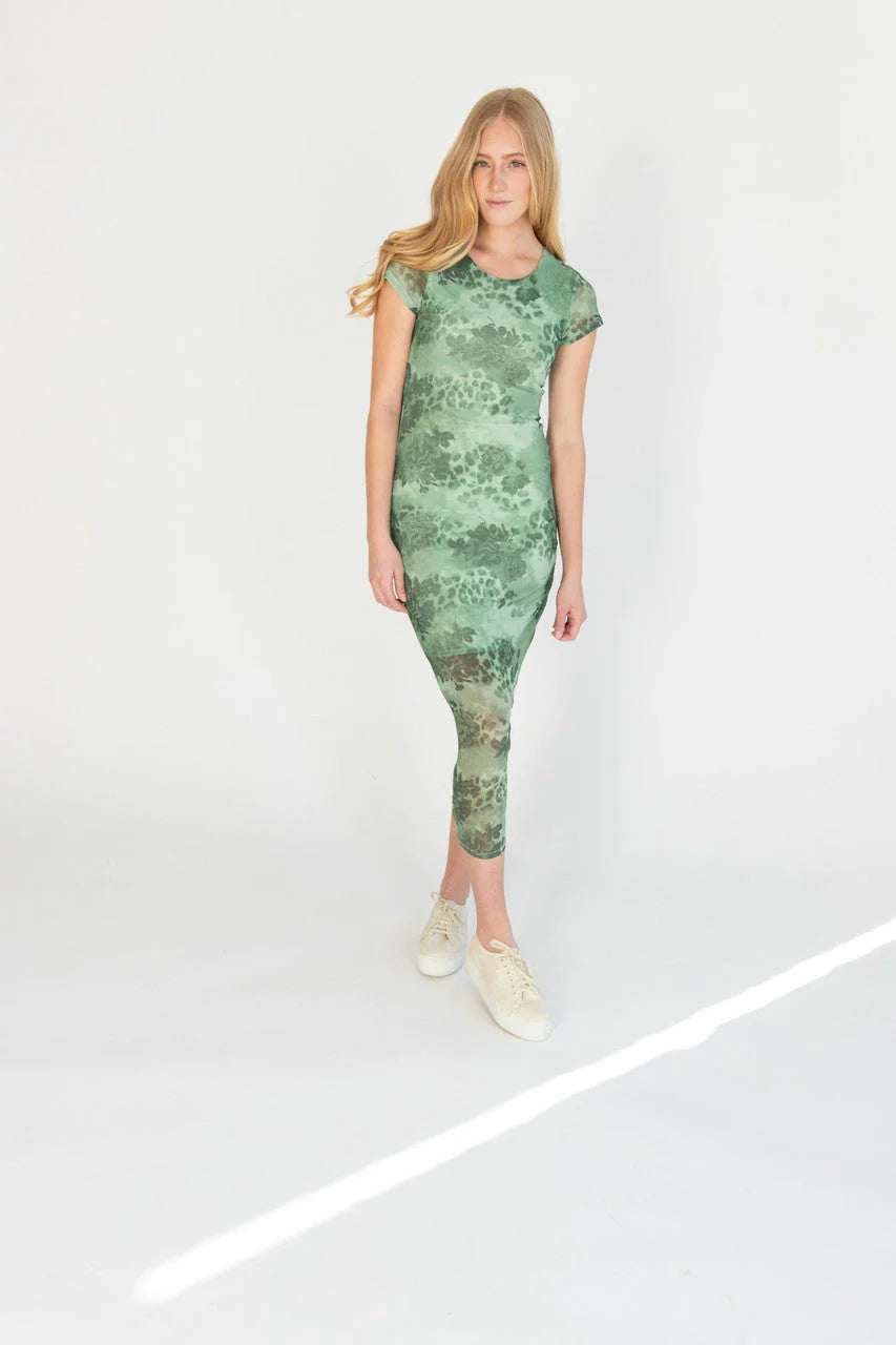 Green Floral Mesh Maxi Dress