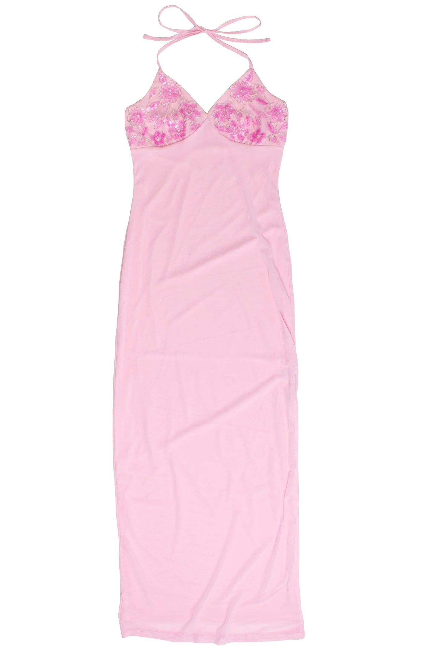 Sequin Beaded Halter Maxi Dress