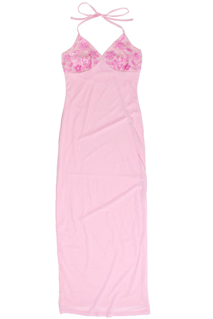 Sequin Beaded Halter Maxi Dress