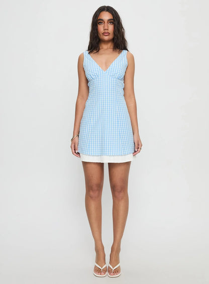 Evielle Underskirt Mini Dress Blue Check