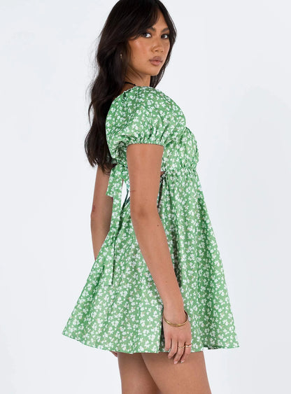 Let's Dance Mini Dress Green Floral