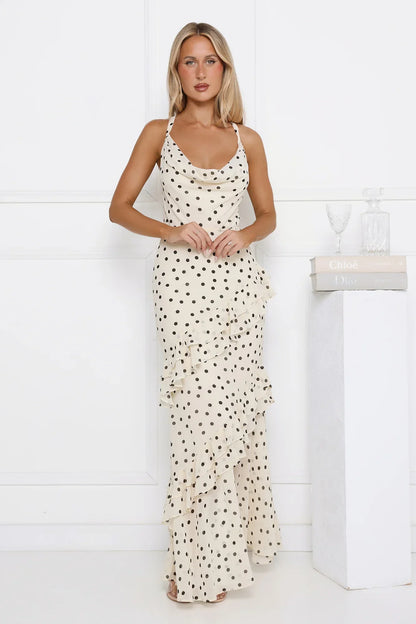 Trends To Come Polka Dot Maxi Dress Cream