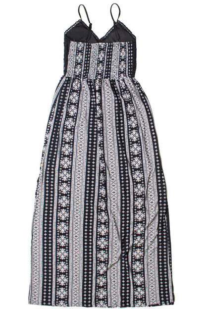 Lace Top Border Print Maxi Dress