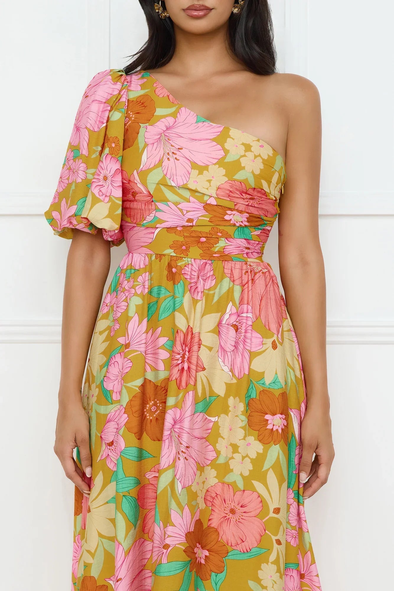 Coconut Crush One Shoulder Midi Dress Orange