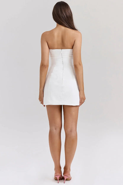 white strapless twill mini dress