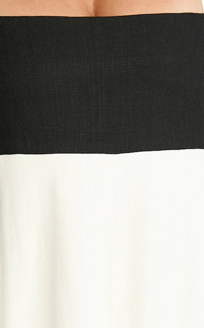 Katrien Maxi Dress - Strappy Empire Waist Flare Dress in Black & White