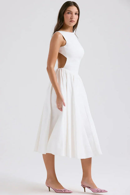 white twill midi sundress