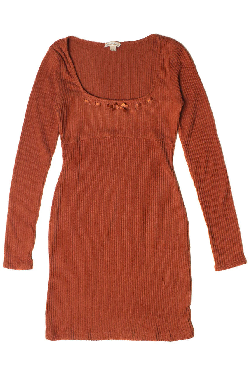 Ribbon Detail Ribbed Sweater Dress