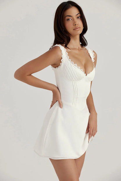 white pin tuck mini dress