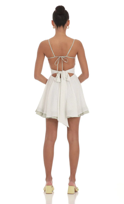 Polka Dot Twist A-line Dress in White