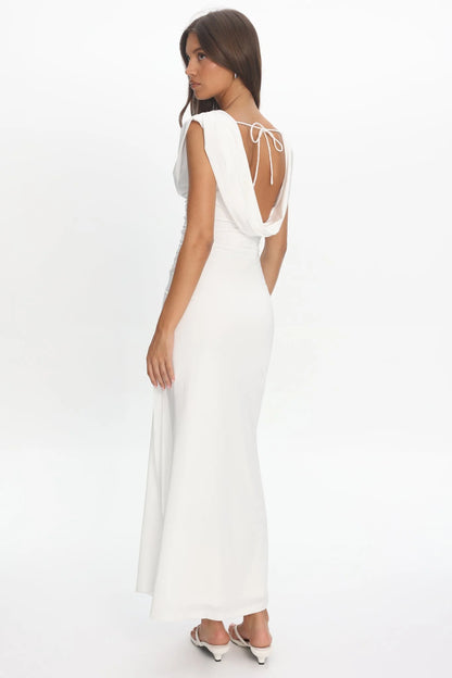 Fermi Draped Shoulder Maxi Dress Off White