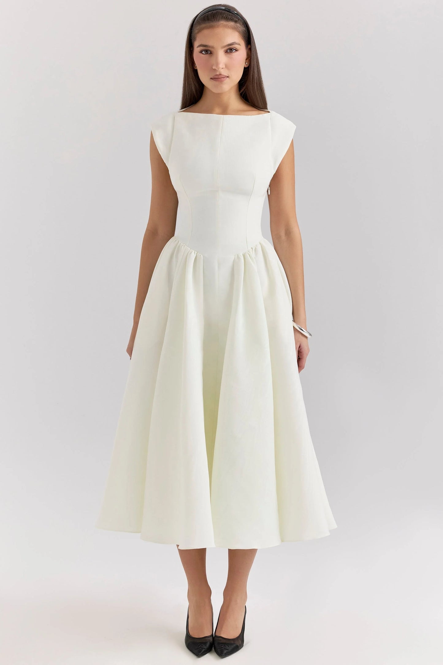 ivory moire satin midi dress
