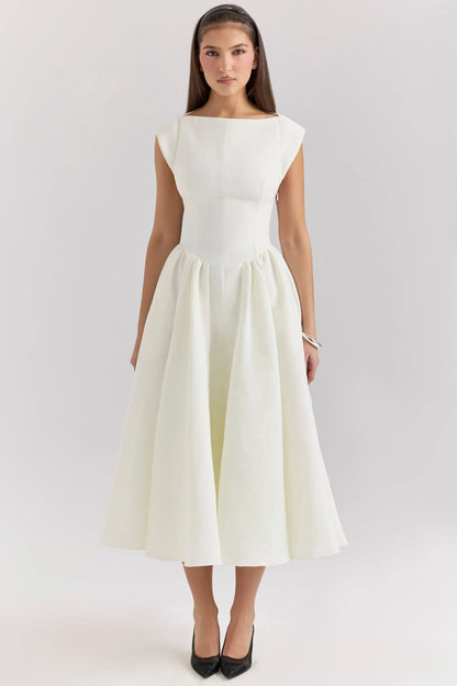 ivory moire satin midi dress